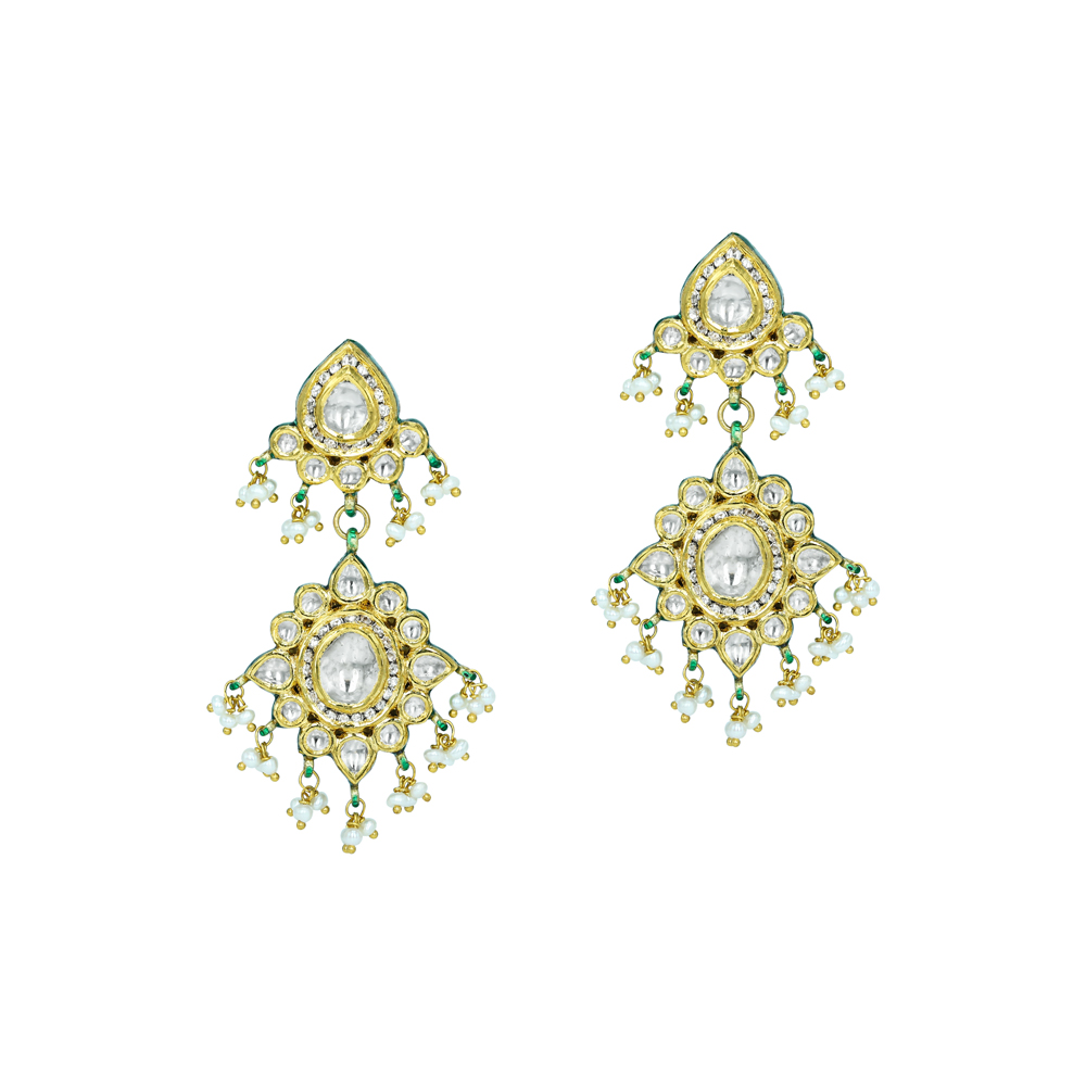 Chandelier Polki Earrings with Pearls and Intricate Craftsmanship